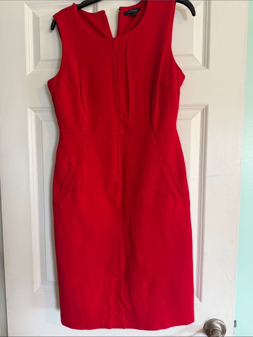 Lands' End Red Sleeveless Midi Sheath Dress
